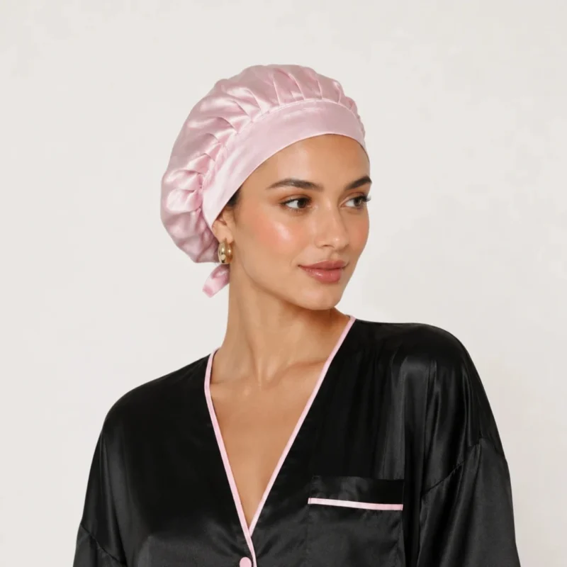 Silkeep svilena baby roze noćna kapa m sa modelom