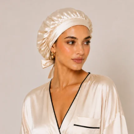 Silkeep svilena bež noćna kapa l sa modelom