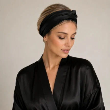 Silkeep svilena crna traka za kosu sa modelom