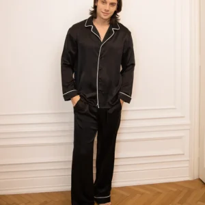 silkeep-svilena-muška-crna-pidžama-od-napred