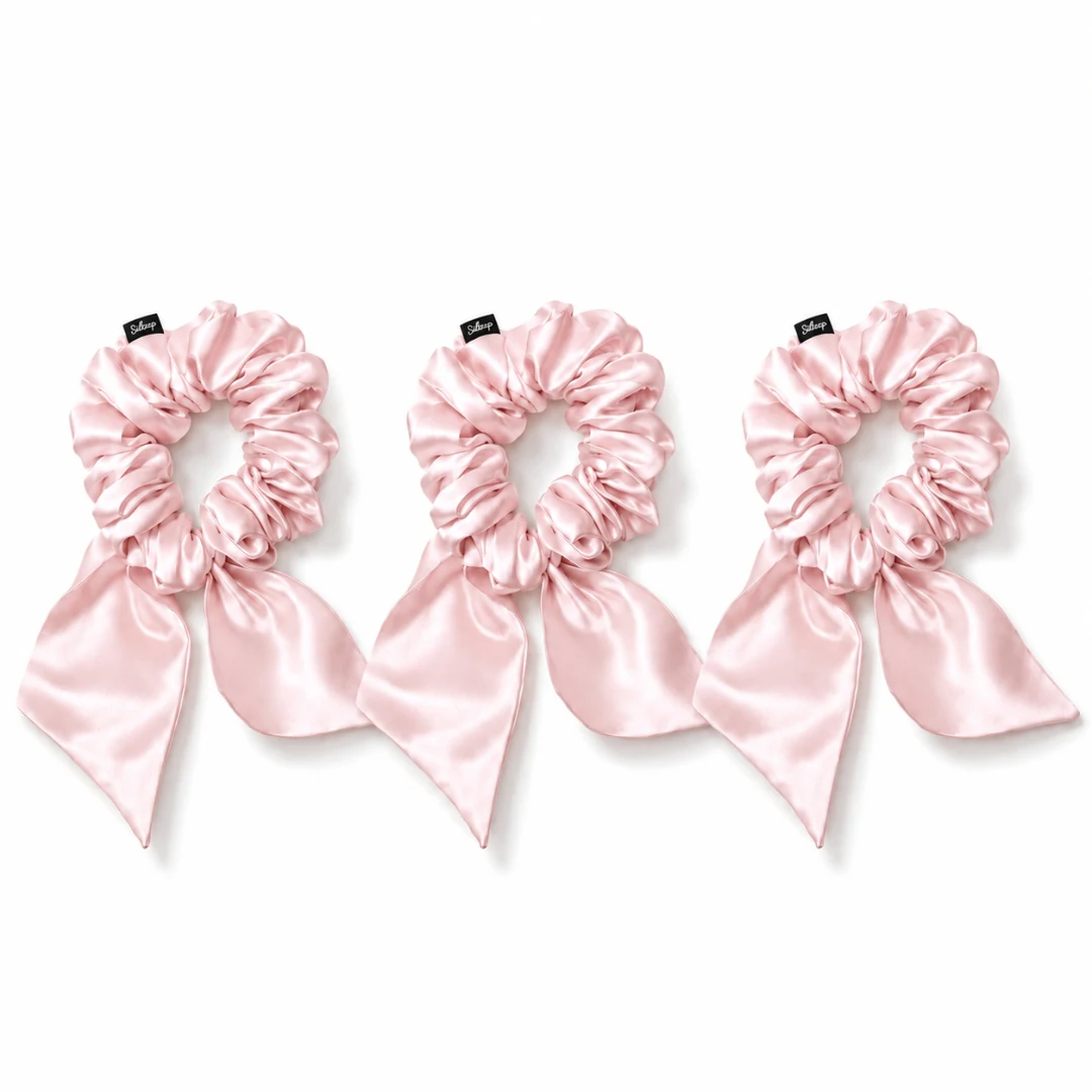 100% Svilene Baby Roze Midi Gumice sa Mašnicom 3cm (3 kom)