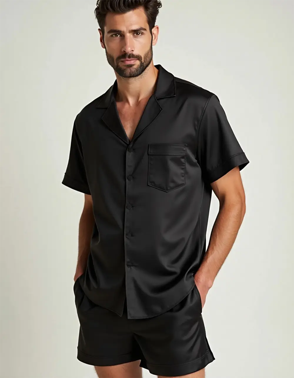 silkeep-svilena-crna-muska-letnja-pidzama.webp 100% Svilena Muška Crna Letnja Pidžama - Слика 1