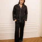 100% Svilena Muška Crna Pidžama