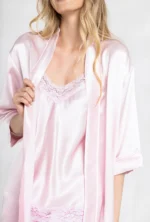 100% Svileni Baby Roze Baby Doll Komplet - Слика 6