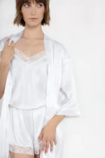 100% Svileni Beli Kimono - Слика 7
