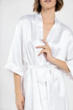 100% Svileni Beli Kimono - Слика 3