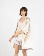 100% Svileni Bež Kimono - Слика 4