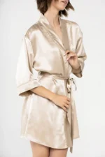 100% Svileni Bež Kimono - Слика 7