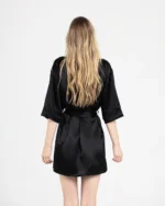 100% Svileni Crni Kimono - Слика 2