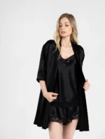 100% Svileni Crni Baby Doll Komplet - Слика 6