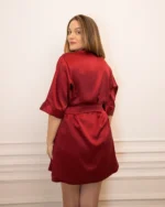 100% Svileni Crveni Kimono - Слика 2