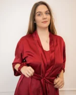 100% Svileni Crveni Kimono - Слика 4
