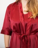 100% Svileni Crveni Kimono - Слика 3