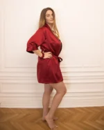 100% Svileni Crveni Kimono - Слика 8