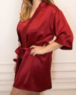 100% Svileni Crveni Kimono - Слика 7