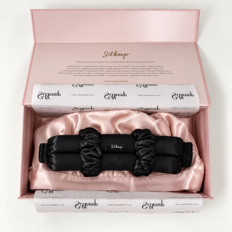 Silkeep svileni beauty sleep paket jastučnica, noćna kapa i uvijač u kutiji